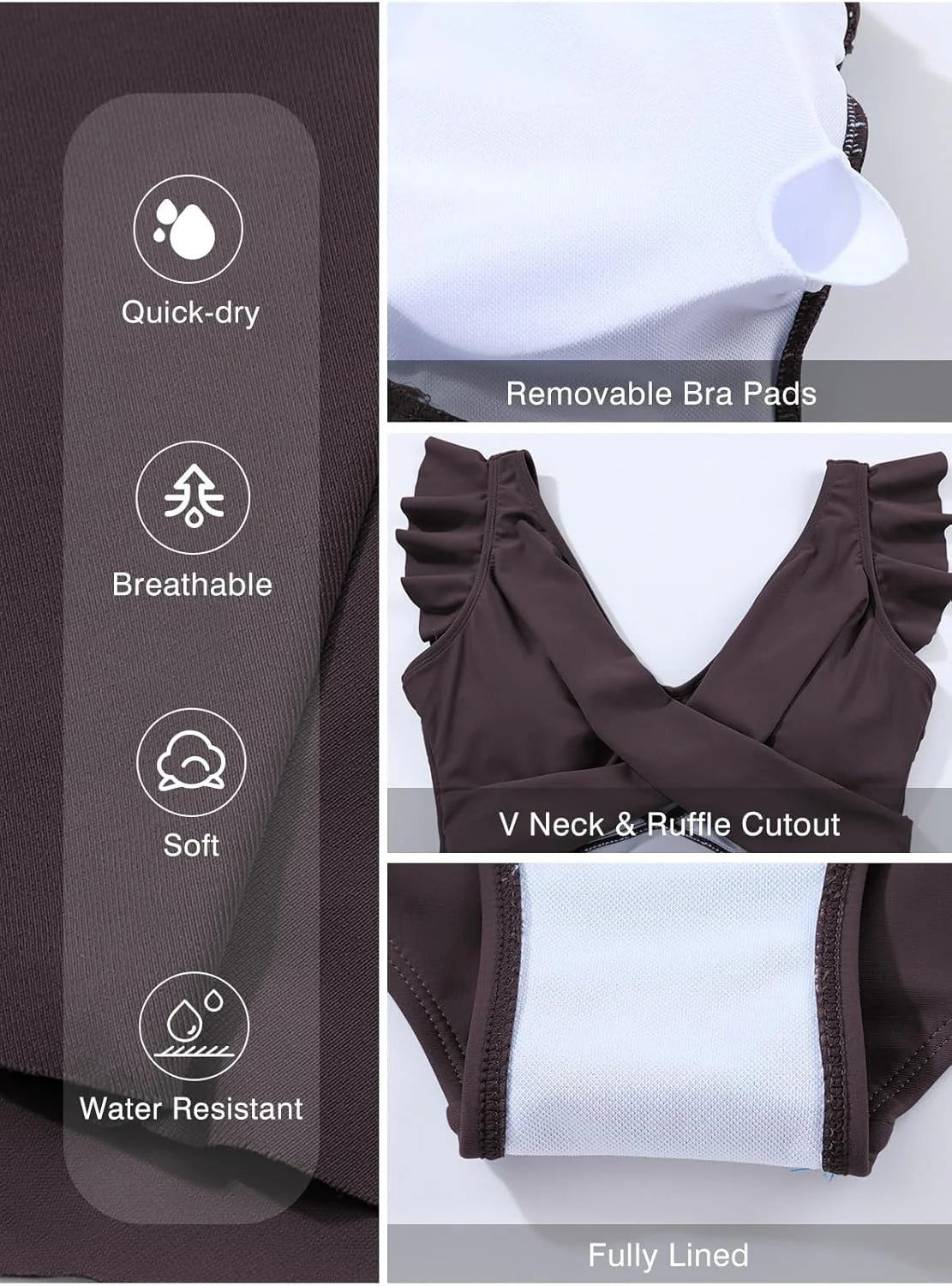 Women's One Piece Swimsuit Ruffle Cutout Swimdress Tummy Control V Neck Wrap Swimwear