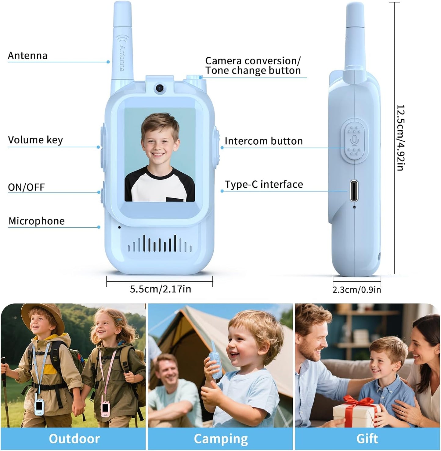 Handheld 2 Pack Rechargeable Video Intercom Kids Walkies Talkies