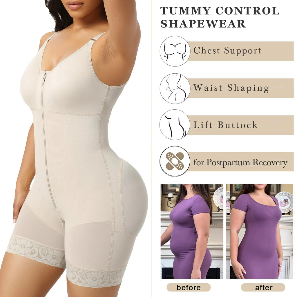 Shapewear for Women Tummy Control Butt Lifter Body Shaper with Zipper Crotch