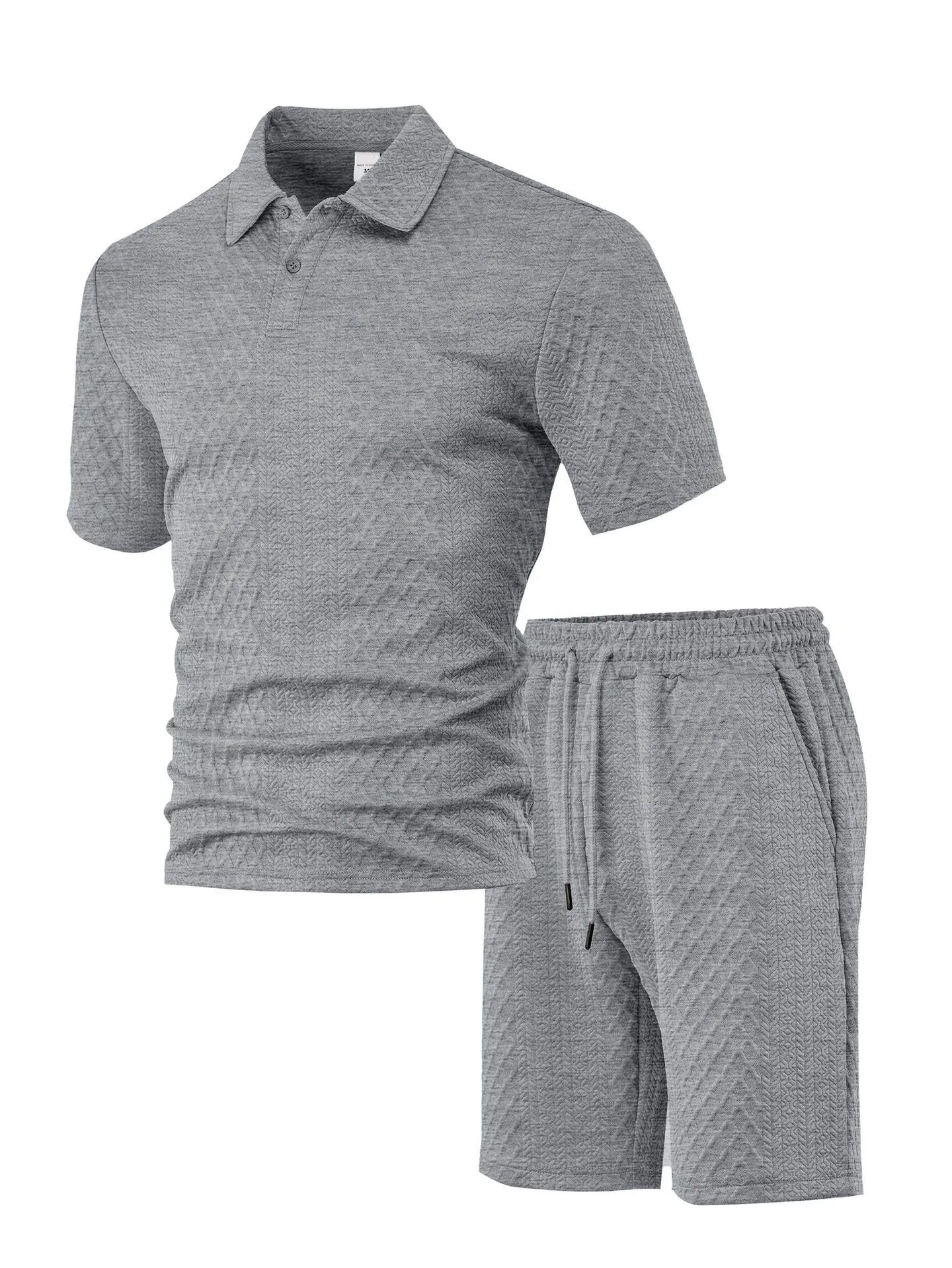 🌴Men's Solid Textured Polo Shirt & Shorts Set🌞