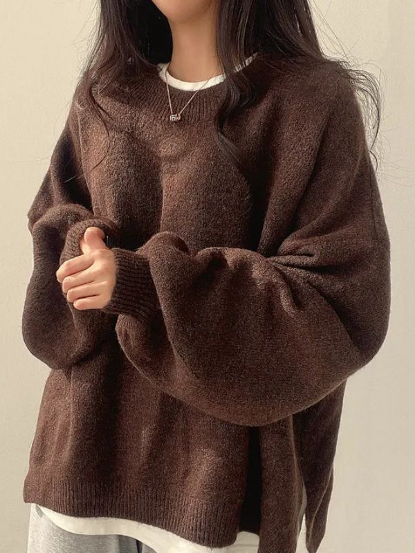 Women's Drop Shoulder Split Hem Sweater