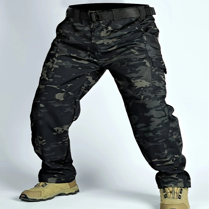 Men's solid color printed pocket zipper waterproof tactical work pants