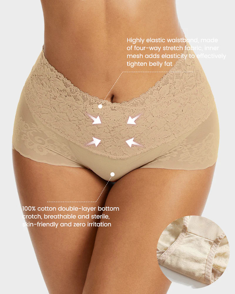 High Waist Lace V-Cut Breathable Shaping Panties (3 Pack)