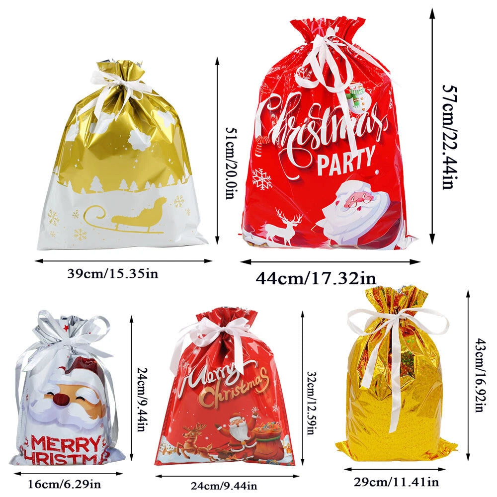 Christmas Drawstring Gift Bags Sets with Hang Tags