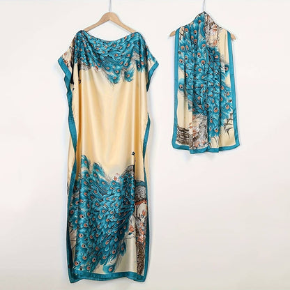 Women's Floral & Butterfly & Peacock Print Cape Shawl & Scarf Set