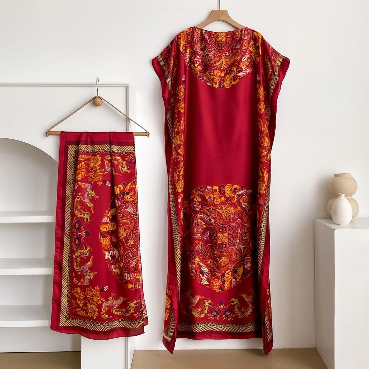 Women's Floral & Butterfly & Peacock Print Cape Shawl & Scarf Set