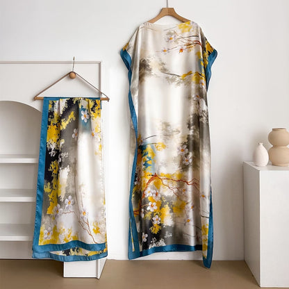 Women's Floral & Butterfly & Peacock Print Cape Shawl & Scarf Set