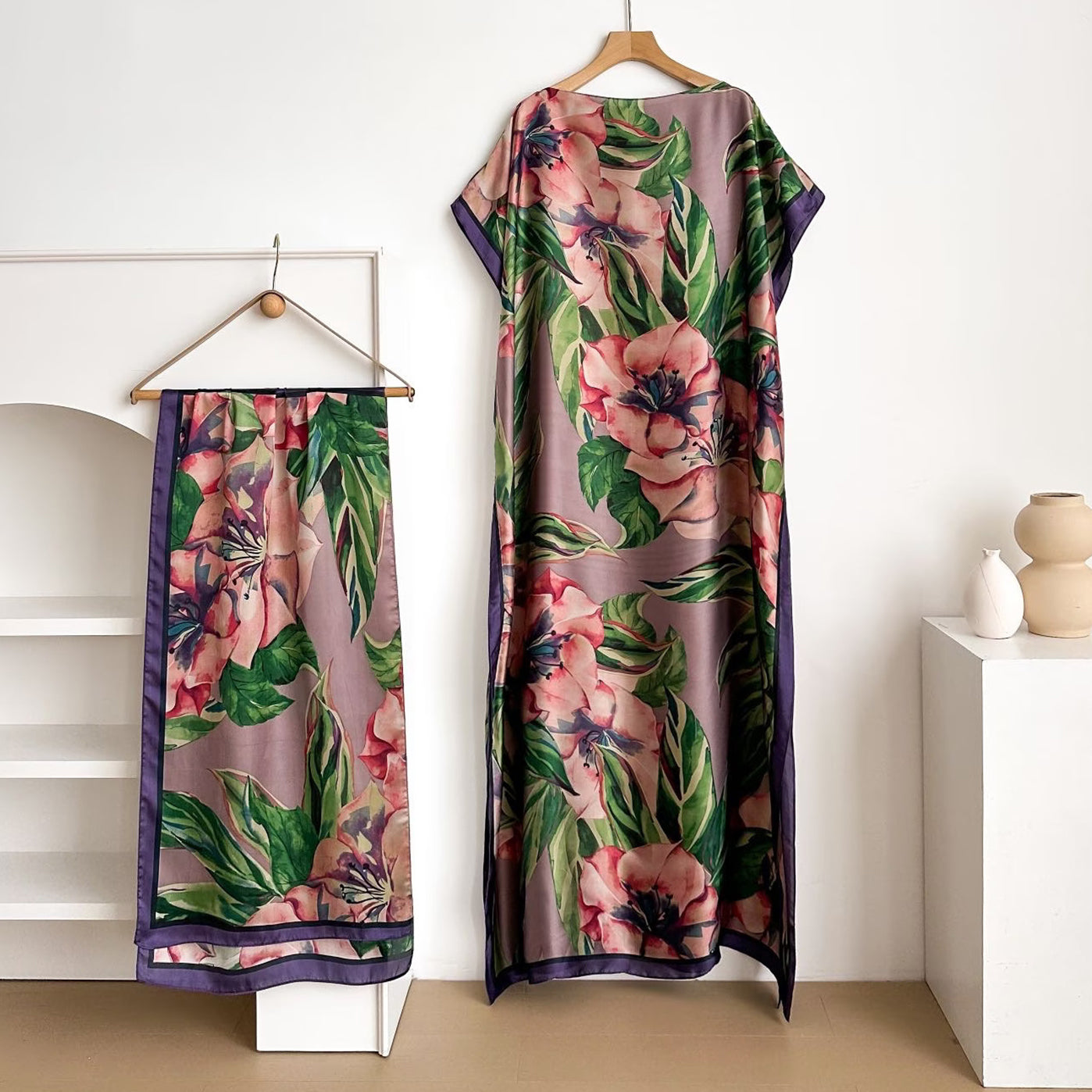 Women's Floral & Butterfly & Peacock Print Cape Shawl & Scarf Set