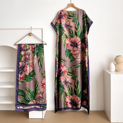 Women's Floral & Butterfly & Peacock Print Cape Shawl & Scarf Set