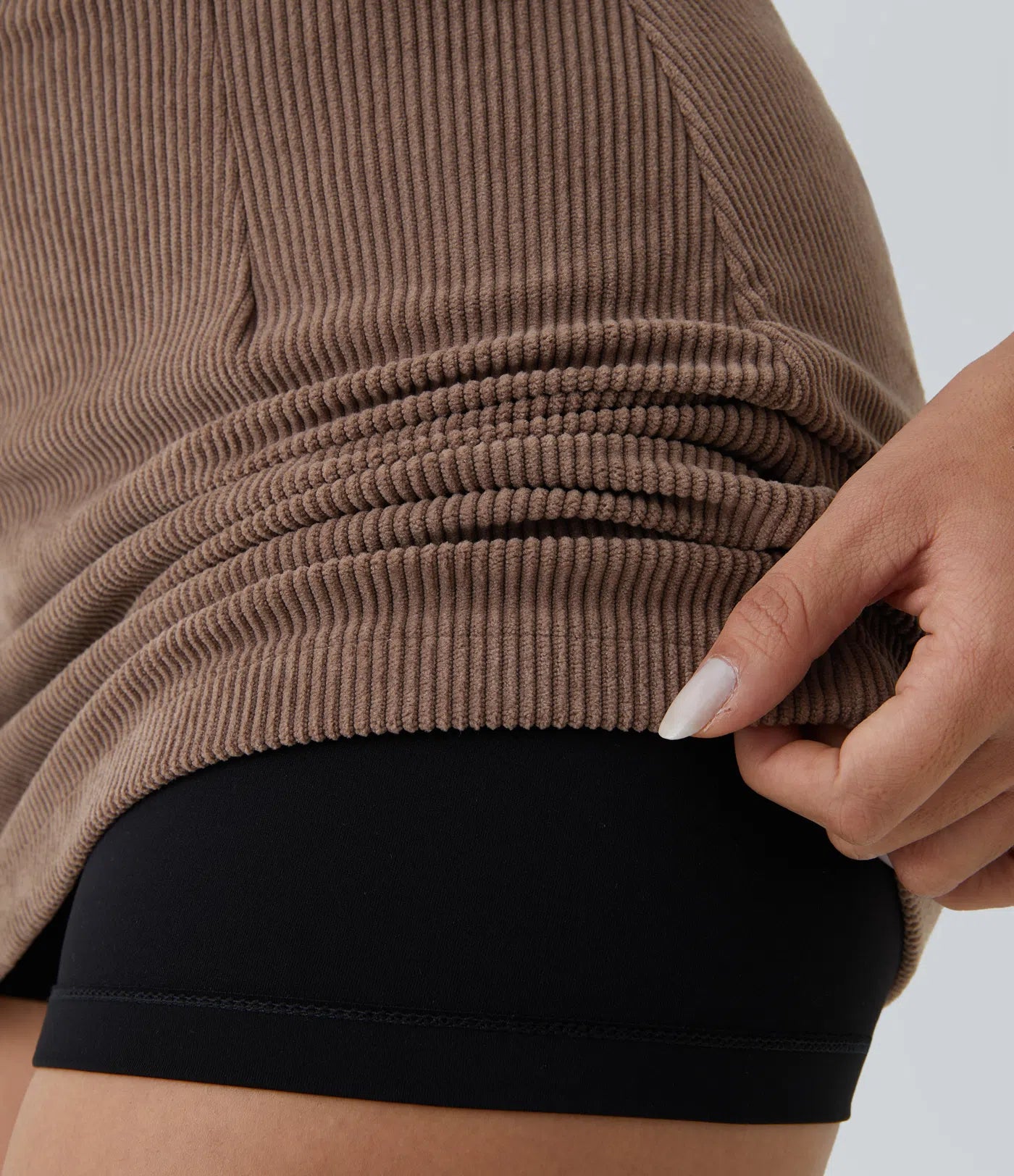 High Waisted 2-in-1 A Line Mini Corduroy Casual Skirt