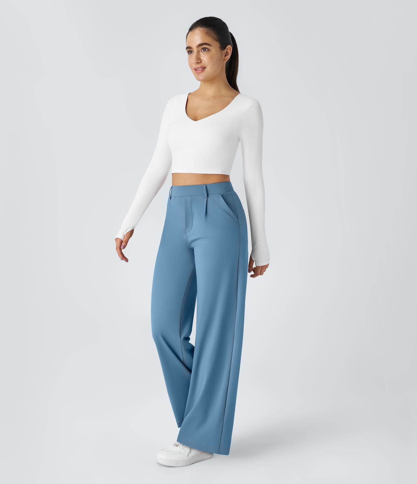 High Waisted Pocket Straight Leg Work Pants
