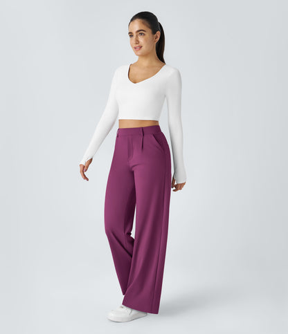 High Waisted Pocket Straight Leg Work Pants