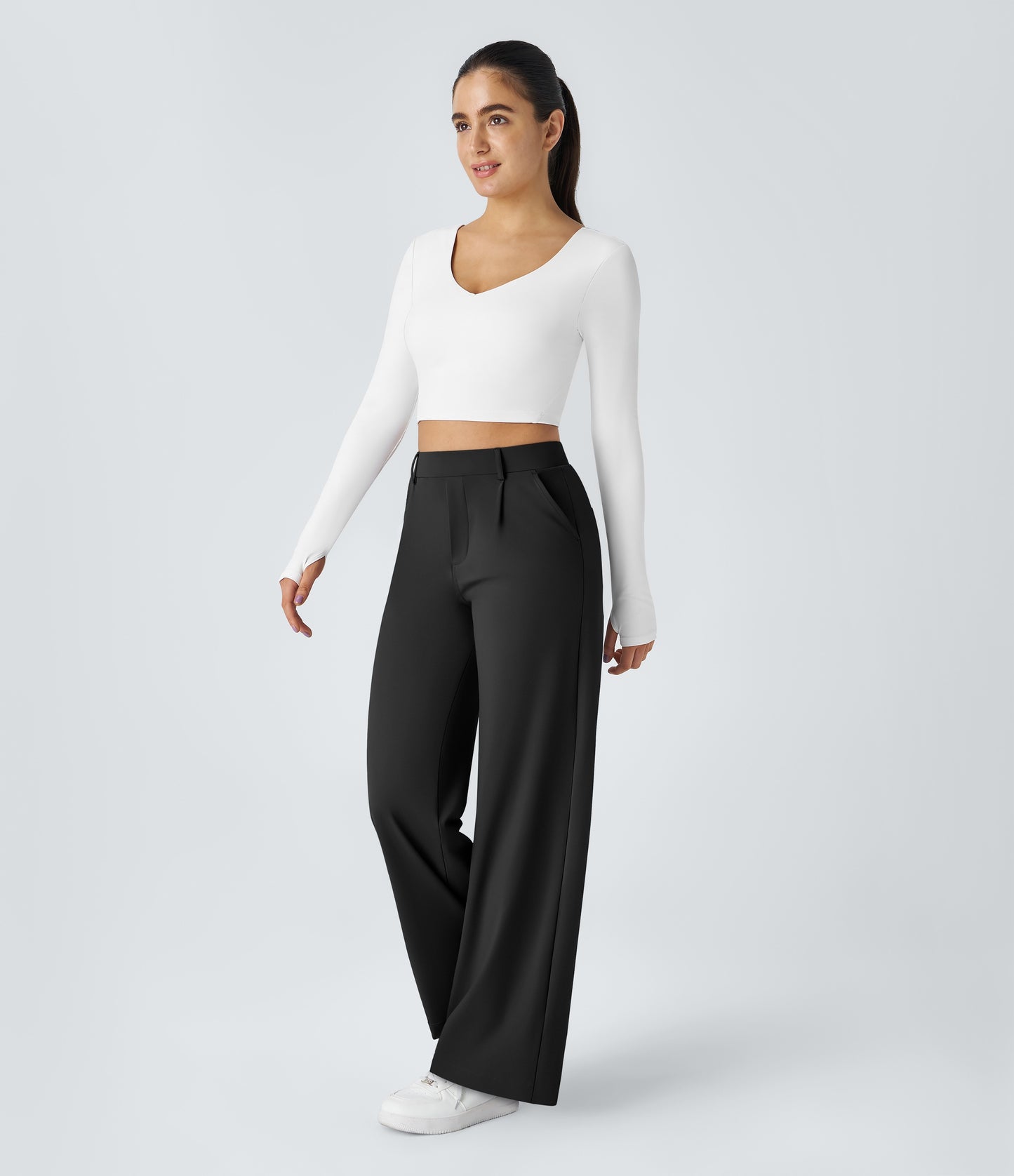 High Waisted Pocket Straight Leg Work Pants