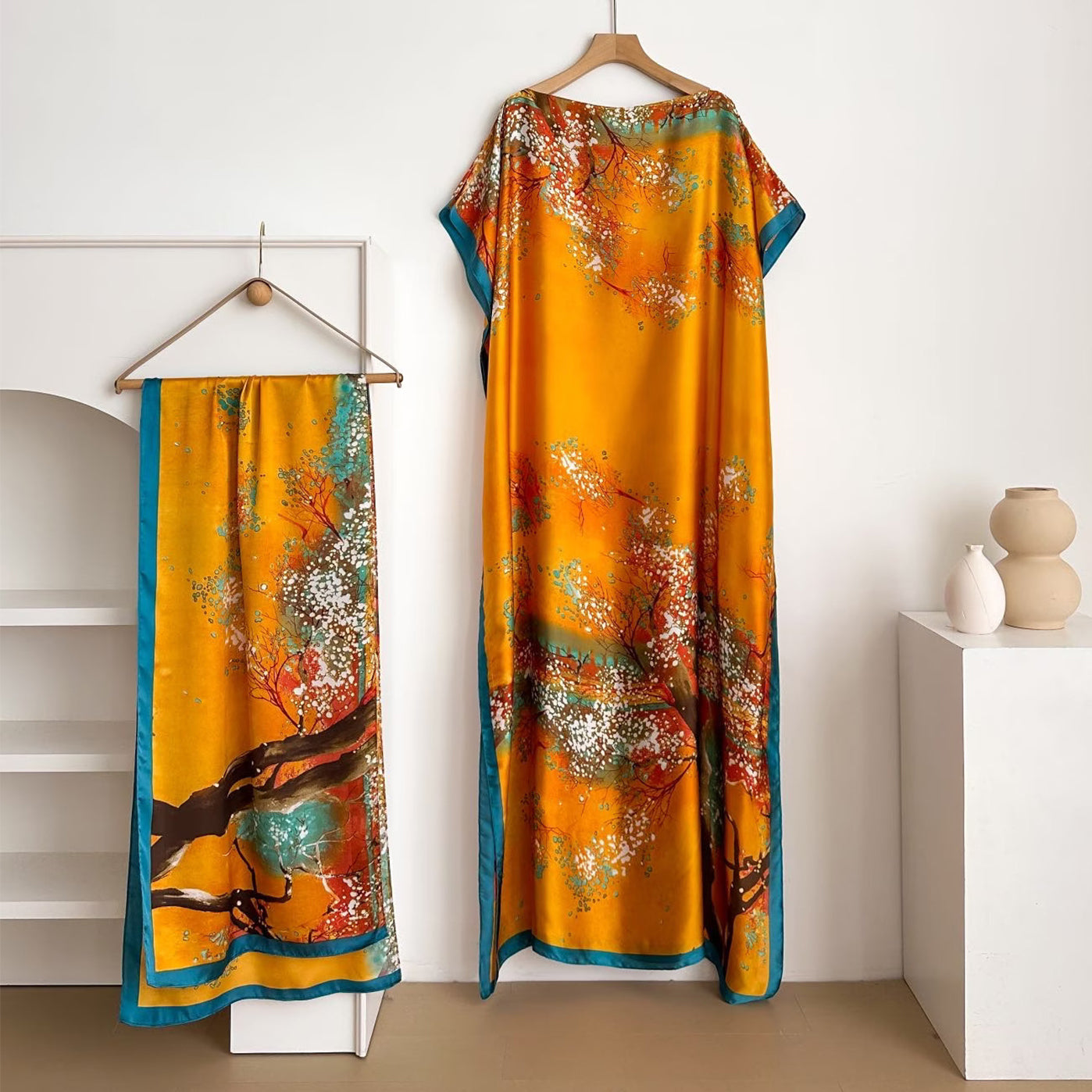 Women's Floral & Butterfly & Peacock Print Cape Shawl & Scarf Set