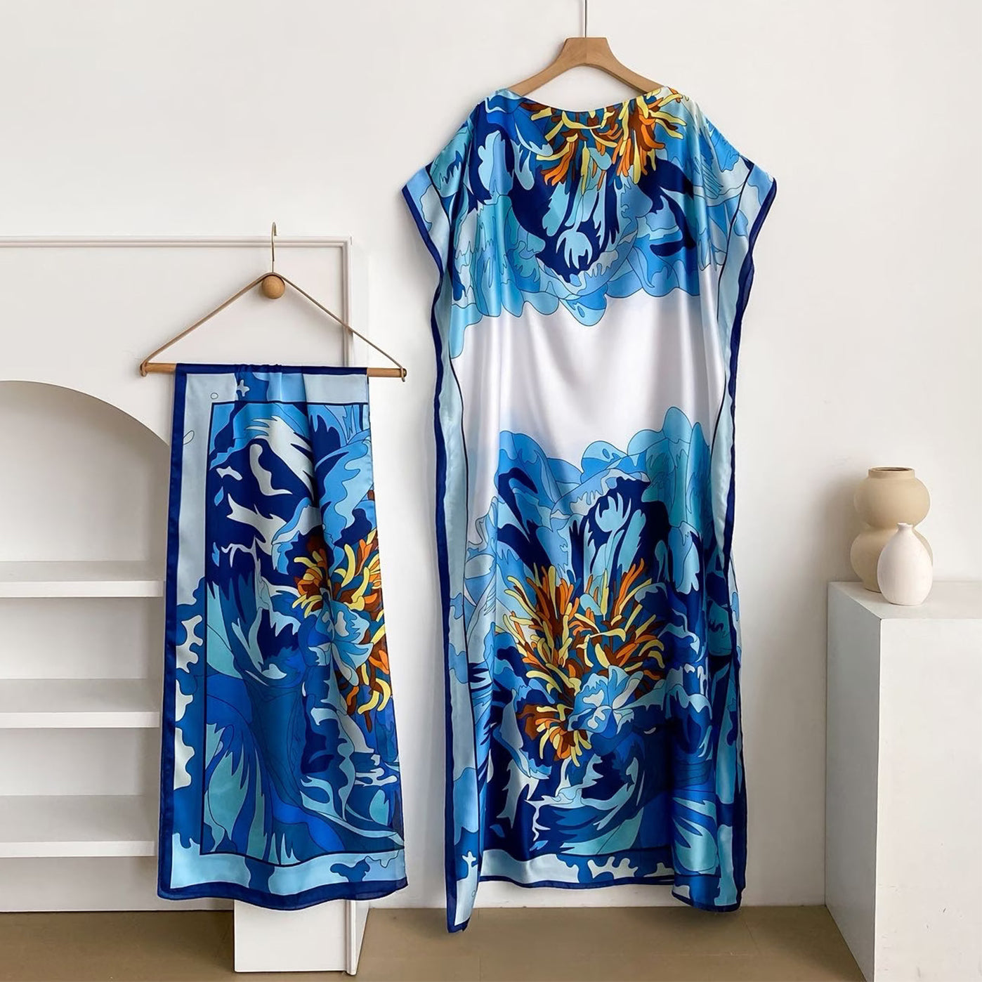 Women's Floral & Butterfly & Peacock Print Cape Shawl & Scarf Set