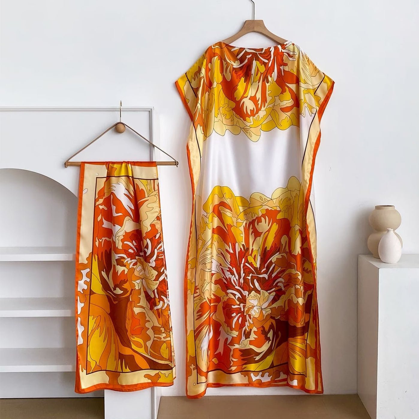 Women's Floral & Butterfly & Peacock Print Cape Shawl & Scarf Set