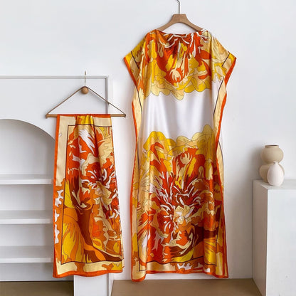 Women's Floral & Butterfly & Peacock Print Cape Shawl & Scarf Set