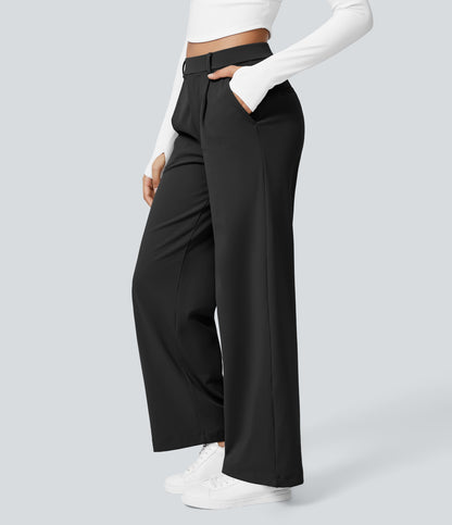 High Waisted Pocket Straight Leg Work Pants