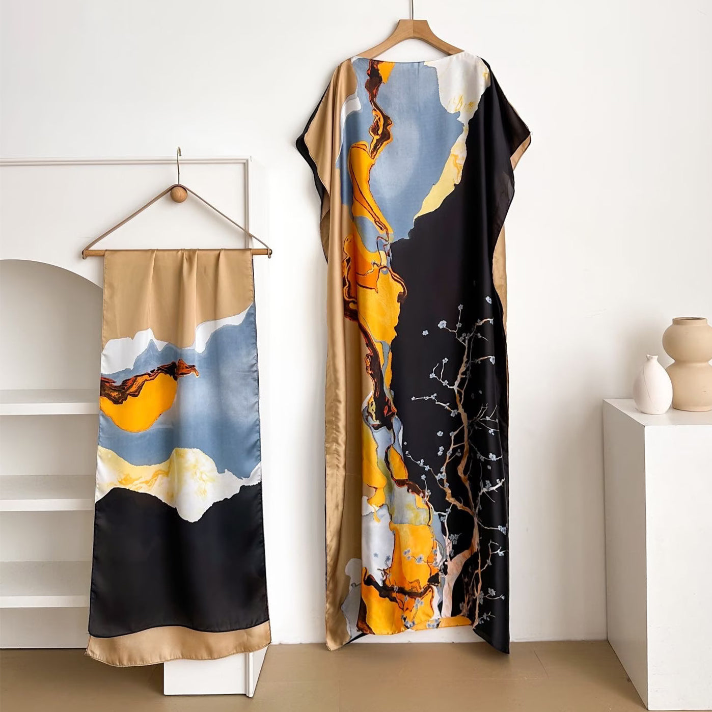 Women's Floral & Butterfly & Peacock Print Cape Shawl & Scarf Set