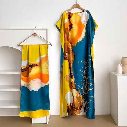 Women's Floral & Butterfly & Peacock Print Cape Shawl & Scarf Set