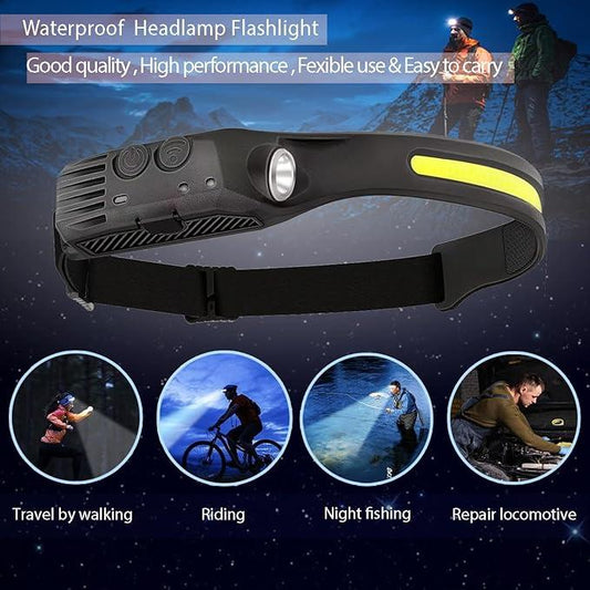 230° wide-beam rechargeable LED headlamp