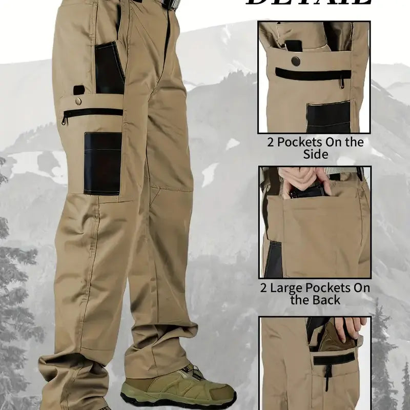 Men's solid color printed pocket zipper waterproof tactical work pants