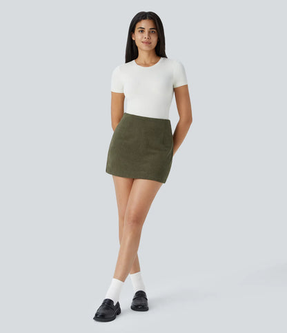 High Waisted 2-in-1 A Line Mini Corduroy Casual Skirt
