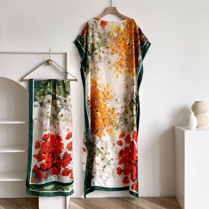 Women's Floral & Butterfly & Peacock Print Cape Shawl & Scarf Set