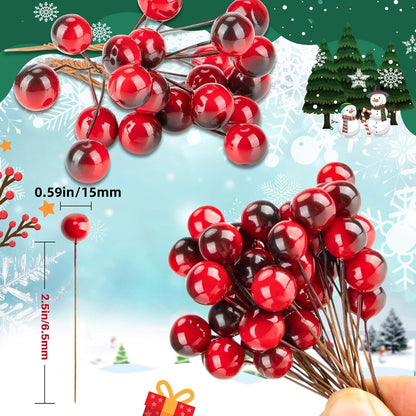 Christmas Holly Berries Set – 50PCS Mini Red Berry Decorations