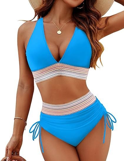 2025 High Waisted Tummy Control Color Block Bikini Sets
