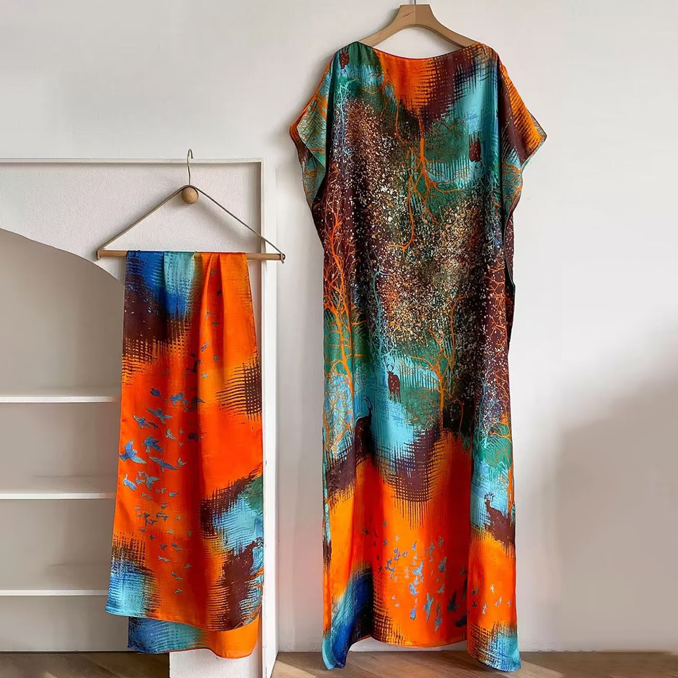 Women's Floral & Butterfly & Peacock Print Cape Shawl & Scarf Set