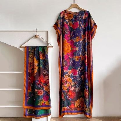 Women's Floral & Butterfly & Peacock Print Cape Shawl & Scarf Set