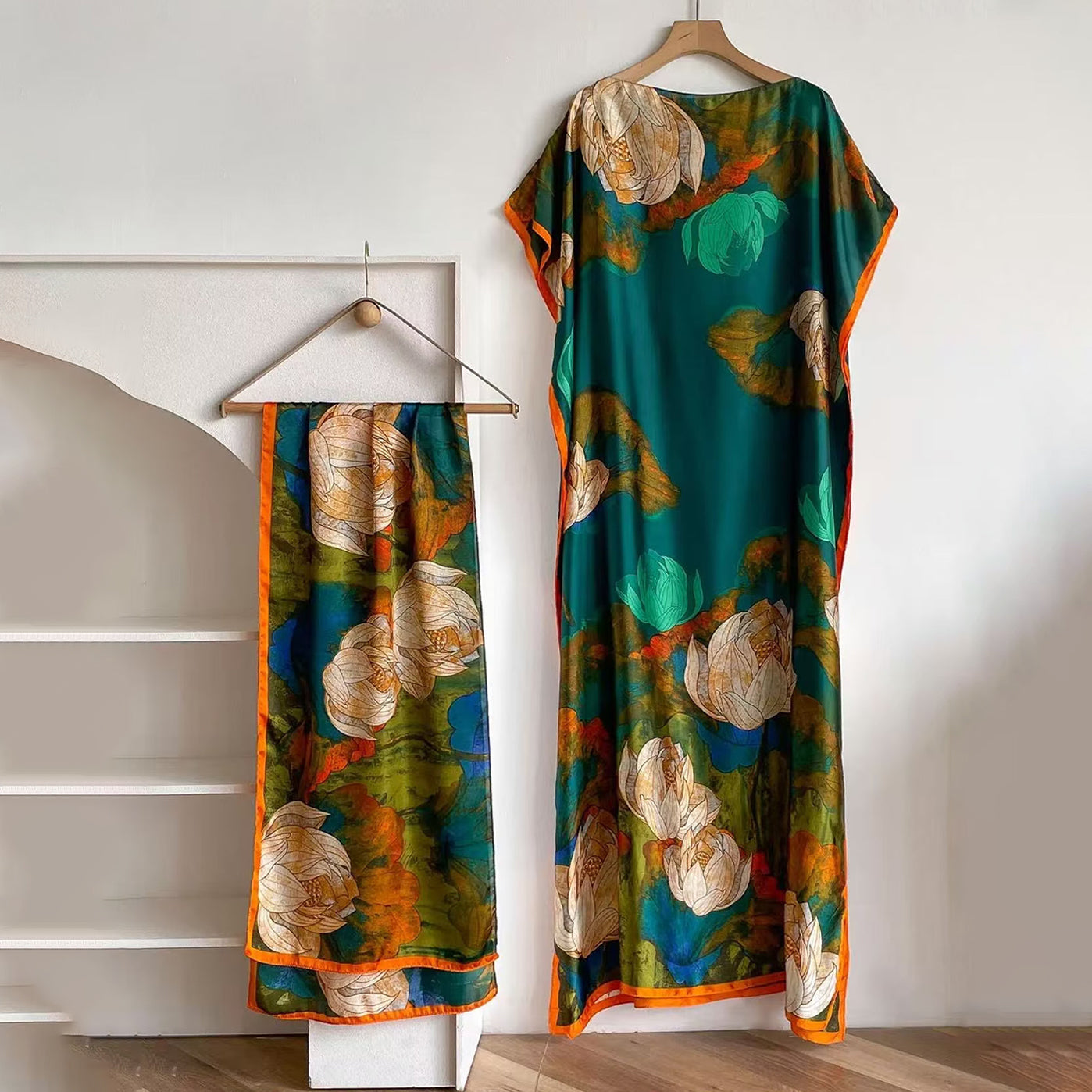 Women's Floral & Butterfly & Peacock Print Cape Shawl & Scarf Set