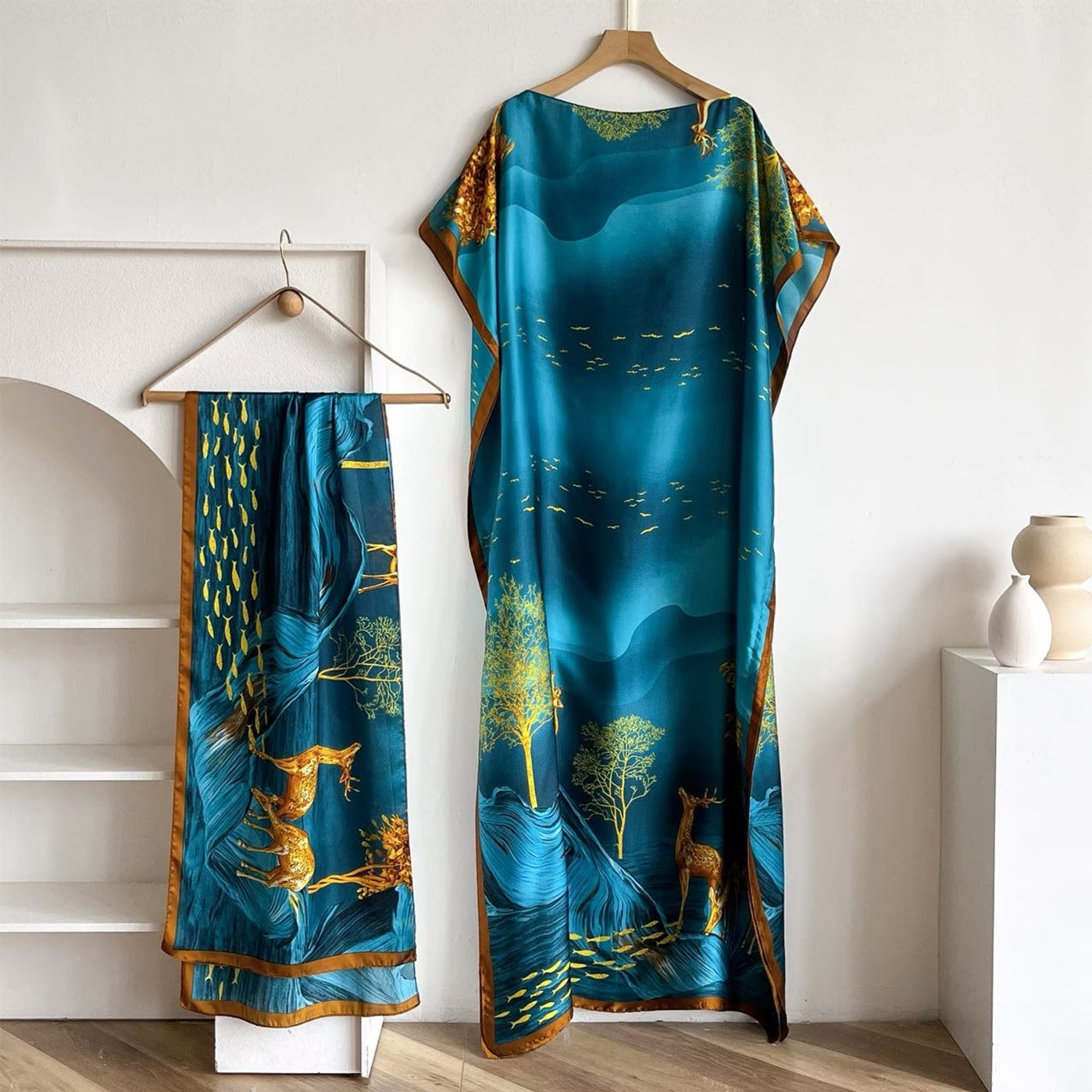 Women's Floral & Butterfly & Peacock Print Cape Shawl & Scarf Set