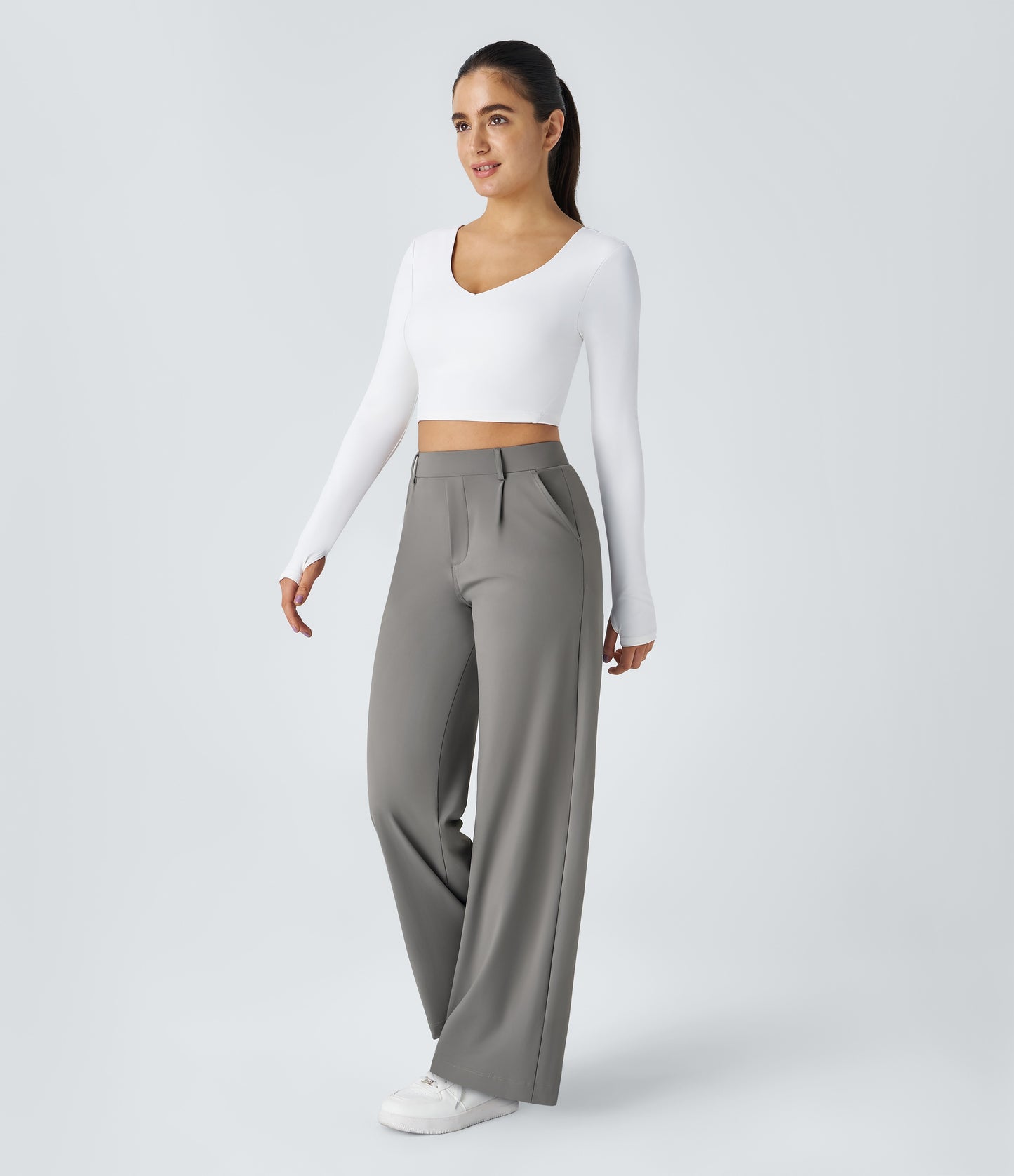 High Waisted Pocket Straight Leg Work Pants