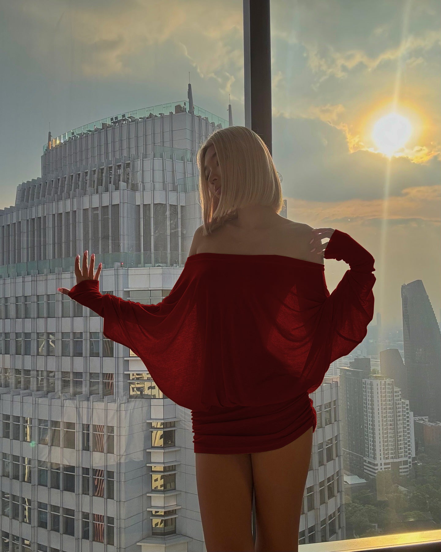 Women's Solid Off The Shoulder Sheer Ruched Dress