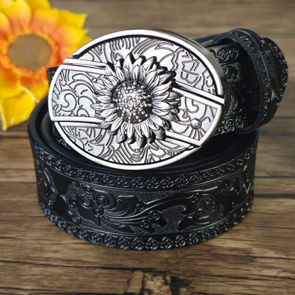 Hidden Utility Belt Buckle - Embossed Leather Western Cowboy Belt