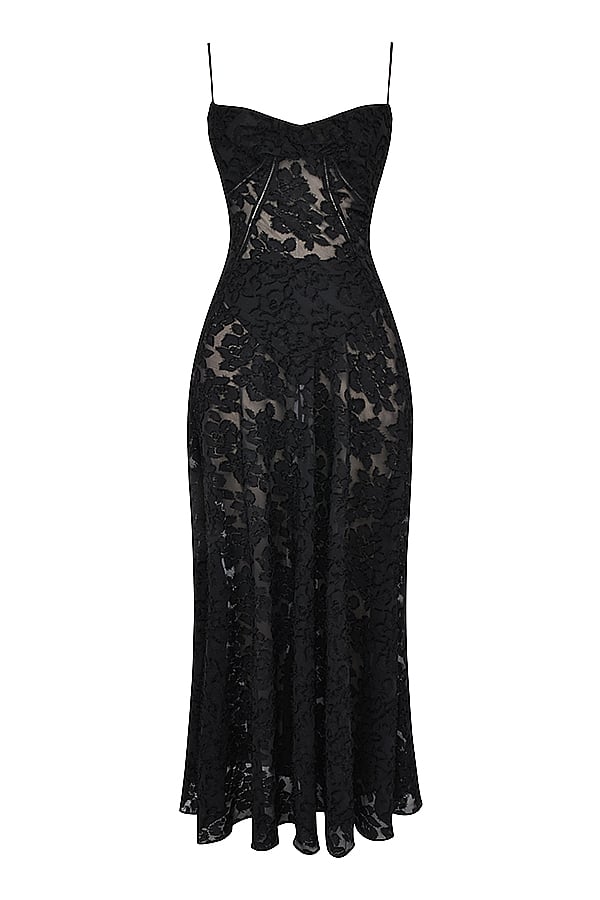 SEREN BLACK FLORAL LACE BACK MAXI DRESS