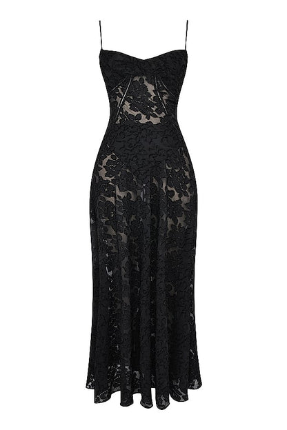 SEREN BLACK FLORAL LACE BACK MAXI DRESS