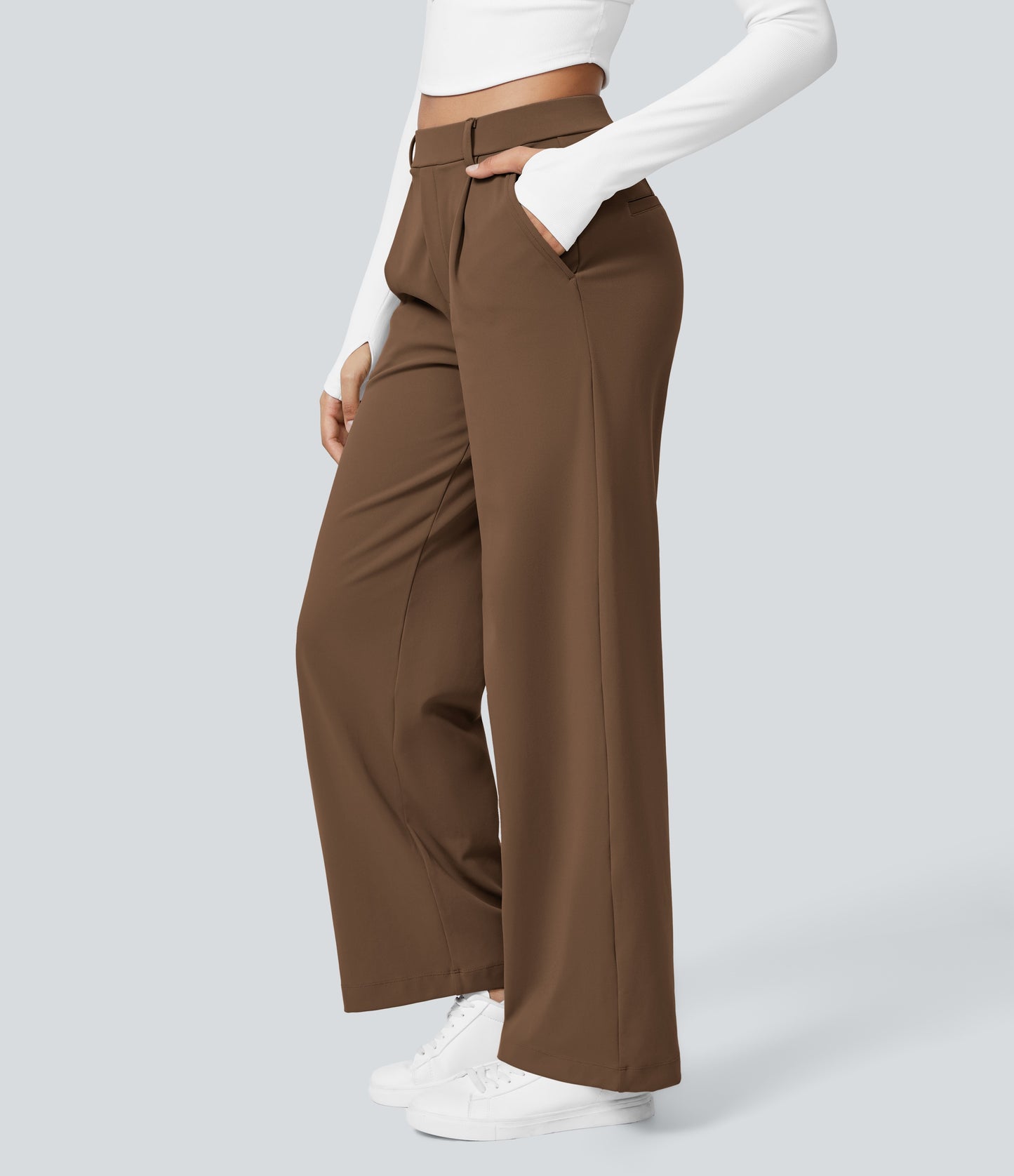 High Waisted Pocket Straight Leg Work Pants