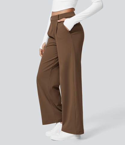 High Waisted Pocket Straight Leg Work Pants