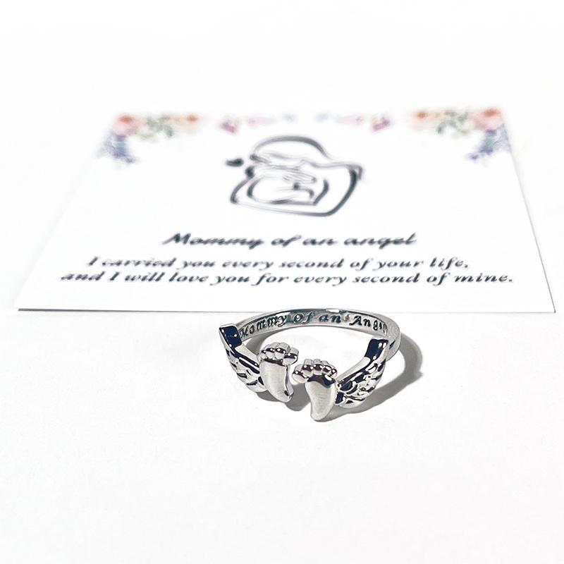 Mother of An Angel Footprint Wings Ring