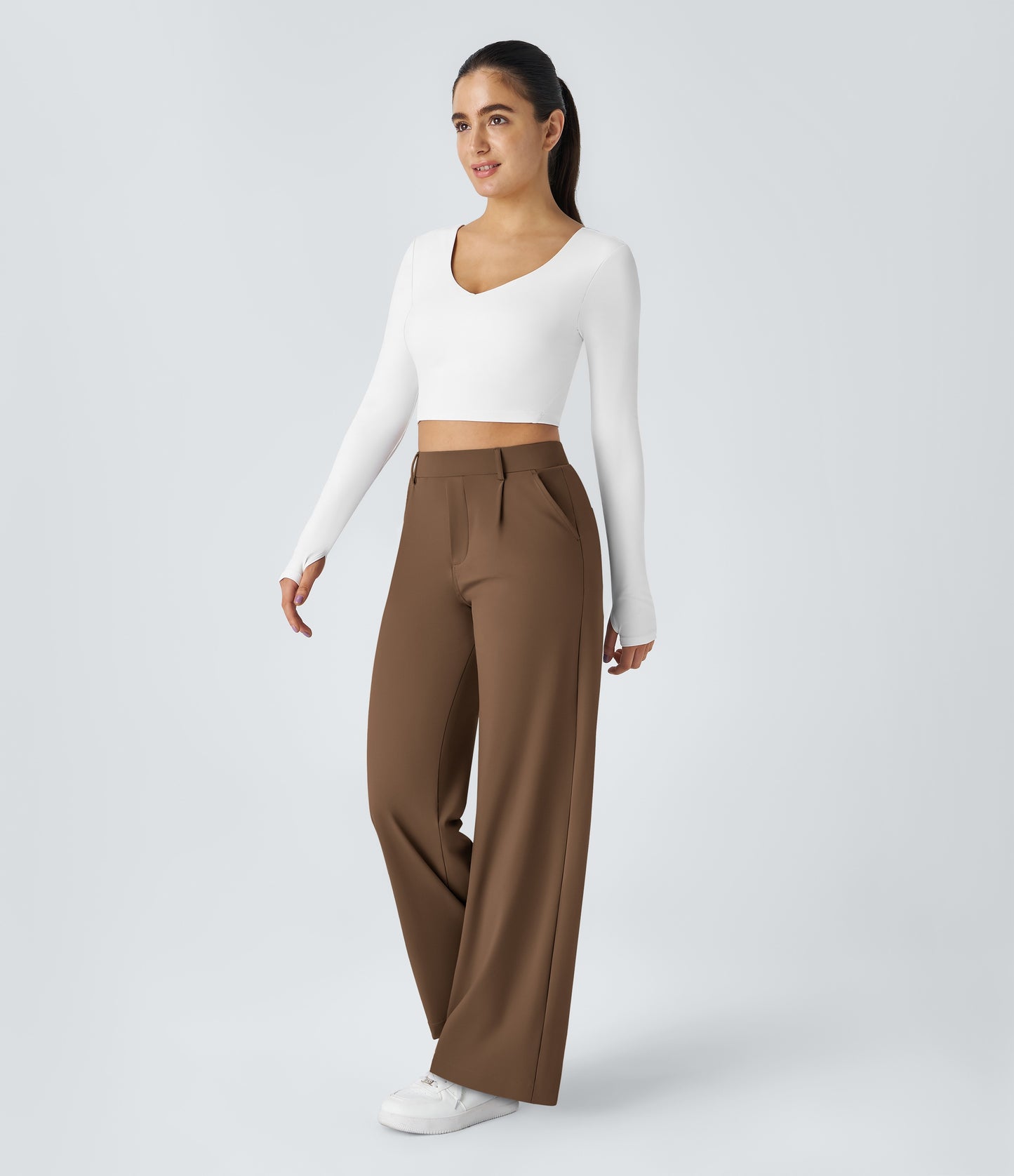 High Waisted Pocket Straight Leg Work Pants