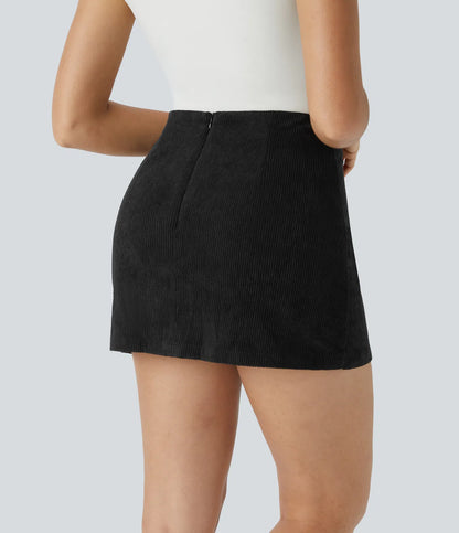 High Waisted 2-in-1 A Line Mini Corduroy Casual Skirt