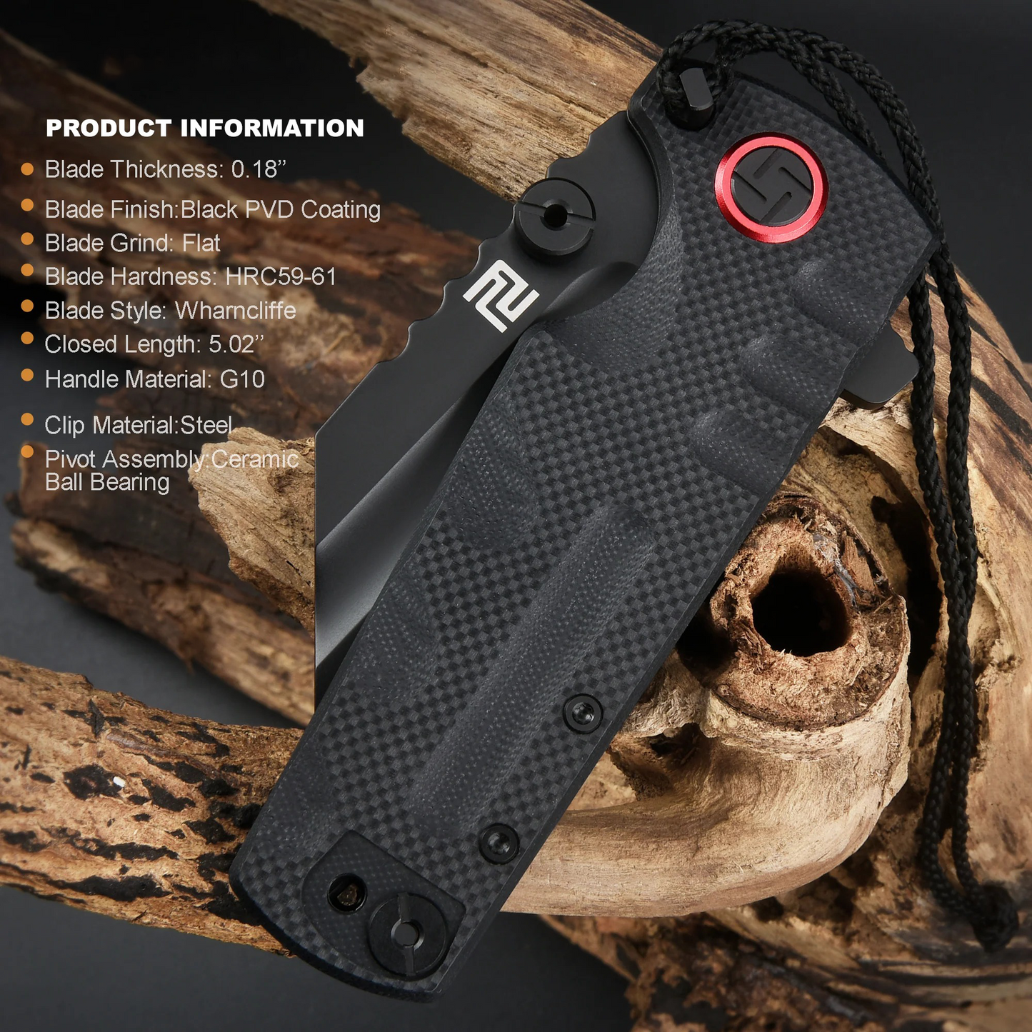 Pro ATZ-1820P EDC Folding Tool – D2 Black PVD, Black G10