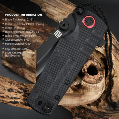 Pro ATZ-1820P EDC Folding Tool – D2 Black PVD, Black G10