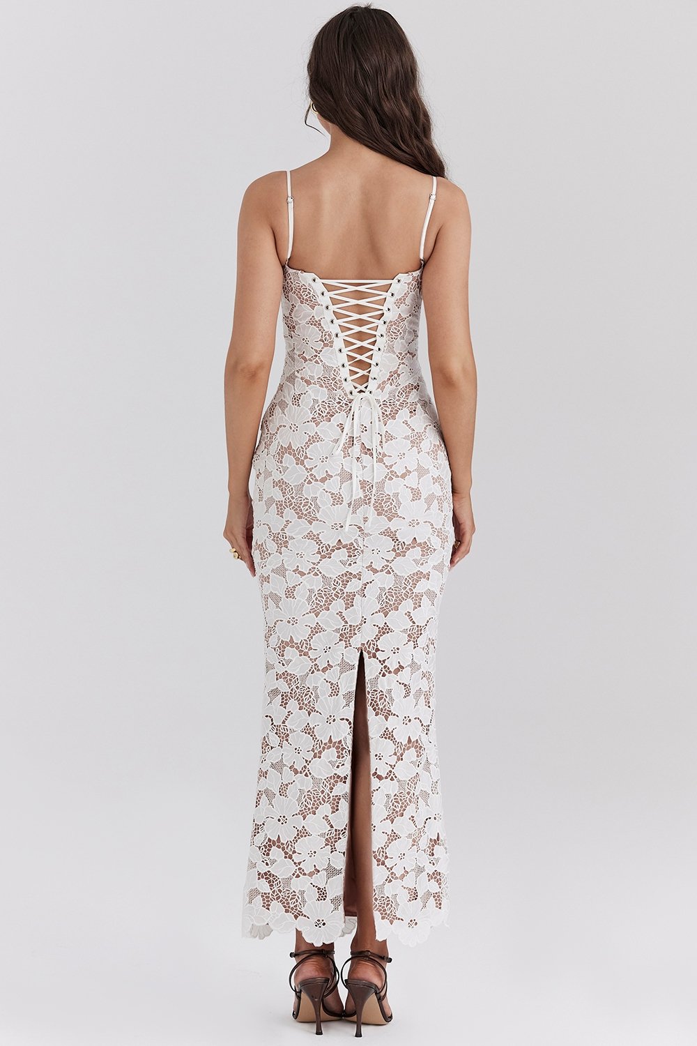 PEARL WHITE FLORAL EMBROIDERED MAXI DRESS