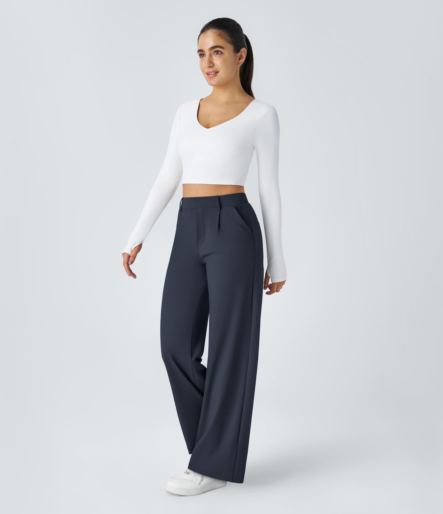 High Waisted Pocket Straight Leg Work Pants