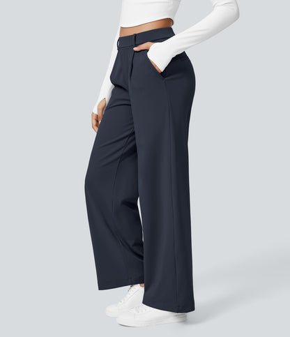 High Waisted Pocket Straight Leg Work Pants