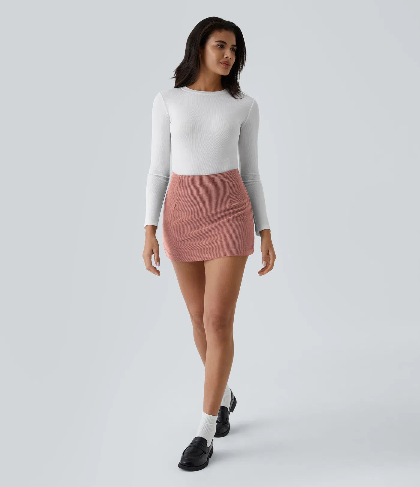 High Waisted 2-in-1 A Line Mini Corduroy Casual Skirt